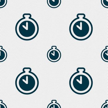 The stopwatch icon sign. Seamless pattern with geometric texture. illustration