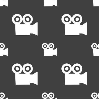 video camera icon sign. Seamless pattern on a gray background. illustration