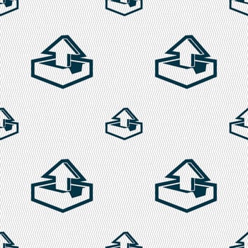 Upload icon sign. Seamless pattern with geometric texture. illustration