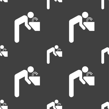 drinking fountain icon sign. Seamless pattern on a gray background. illustration