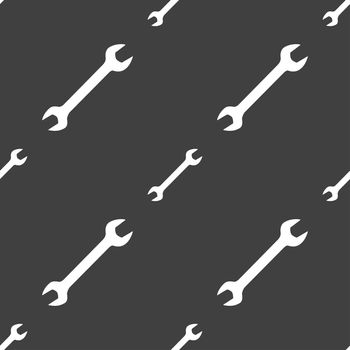 wrench icon sign. Seamless pattern on a gray background. illustration