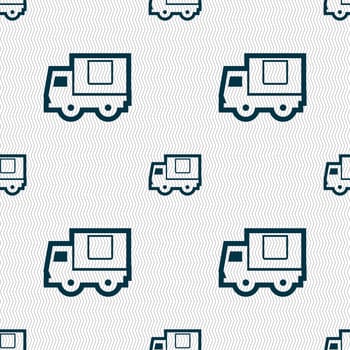 Delivery truck icon sign. Seamless pattern with geometric texture. illustration