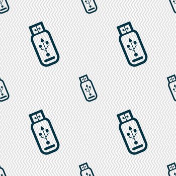 Usb flash drive icon sign. Seamless pattern with geometric texture. illustration