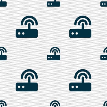 Wi fi router icon sign. Seamless pattern with geometric texture. illustration