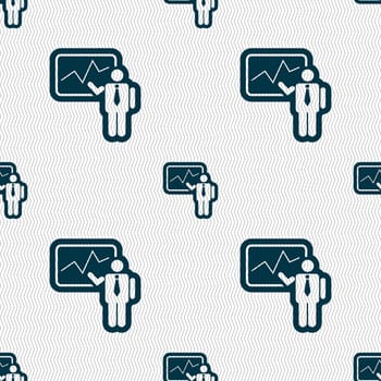 businessman making report icon sign. Seamless pattern with geometric texture. illustration