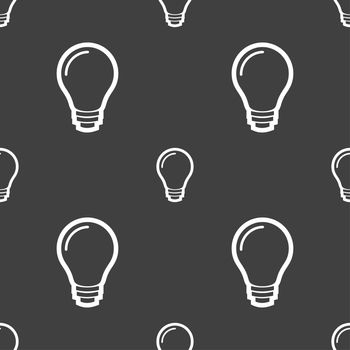 Light bulb icon sign. Seamless pattern on a gray background. illustration