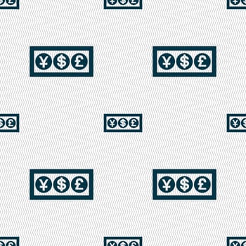 Cash currency icon sign. Seamless pattern with geometric texture. illustration