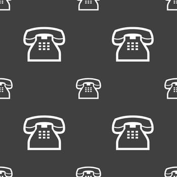 retro telephone handset icon sign. Seamless pattern on a gray background. illustration