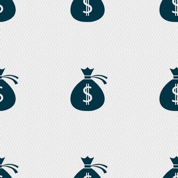 Money bag icon sign. Seamless abstract background with geometric shapes. illustration