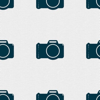 Photo camera sign icon. Digital photo camera symbol. Seamless abstract background with geometric shapes. illustration