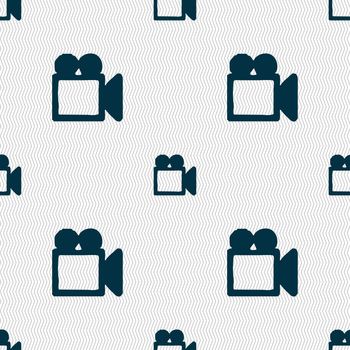 camcorder icon sign. Seamless pattern with geometric texture. illustration