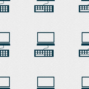 Computer monitor and keyboard Icon. Seamless abstract background with geometric shapes. illustration