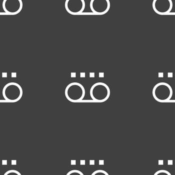 audio cassette icon sign. Seamless pattern on a gray background. illustration