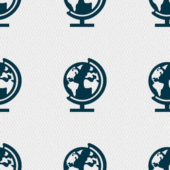 Globe sign icon. World map geography symbol. Globes on stand for studying. Seamless abstract background with geometric shapes. illustration