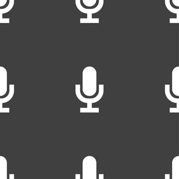 microphone icon sign. Seamless pattern on a gray background. illustration