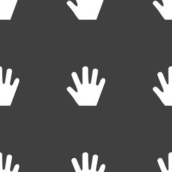 Hand icon sign. Seamless pattern on a gray background. illustration