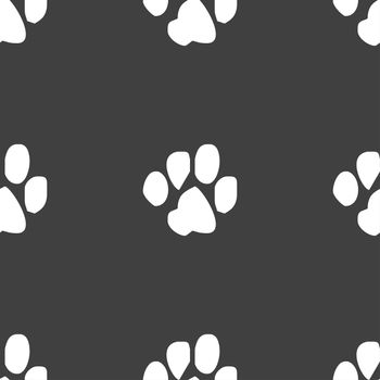 trace dogs icon sign. Seamless pattern on a gray background. illustration