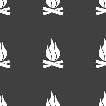 A fire icon sign. Seamless pattern on a gray background. illustration