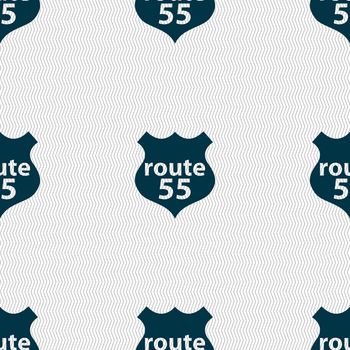 Route 55 highway icon sign. Seamless abstract background with geometric shapes. illustration
