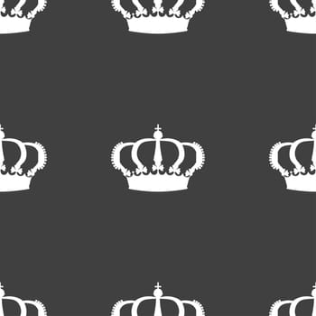 Crown icon sign. Seamless pattern on a gray background. illustration