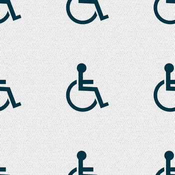 Disabled sign icon. Human on wheelchair symbol. Handicapped invalid sign. Seamless abstract background with geometric shapes. illustration
