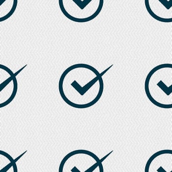 Check mark sign icon. Checkbox button. Seamless abstract background with geometric shapes. illustration