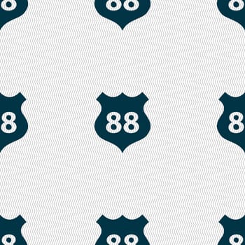 Route 88 highway icon sign. Seamless abstract background with geometric shapes. illustration