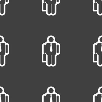 businessman icon sign. Seamless pattern on a gray background. illustration