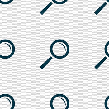 Magnifier glass sign icon. Zoom tool button. Navigation search symbol. Seamless abstract background with geometric shapes. illustration