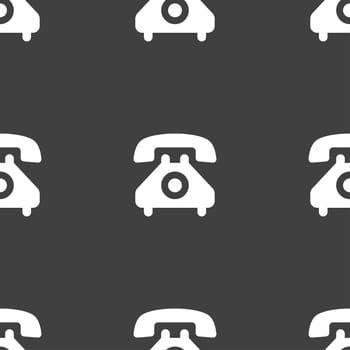 retro telephone handset icon sign. Seamless pattern on a gray background. illustration