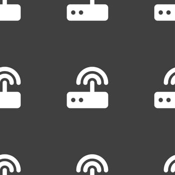 Wi fi router icon sign. Seamless pattern on a gray background. illustration