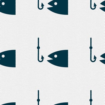 Fishing icon sign. Seamless pattern with geometric texture. illustration