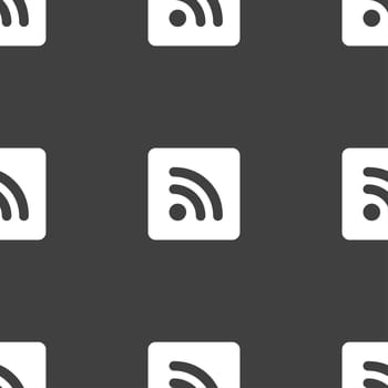 RSS feed icon sign. Seamless pattern on a gray background. illustration