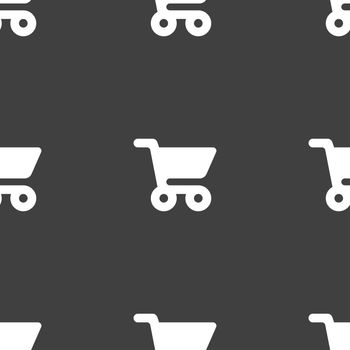 shopping basket icon sign. Seamless pattern on a gray background. illustration