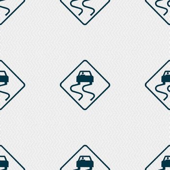 Road slippery icon sign. Seamless pattern with geometric texture. illustration