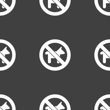 dog walking is prohibited icon sign. Seamless pattern on a gray background. illustration