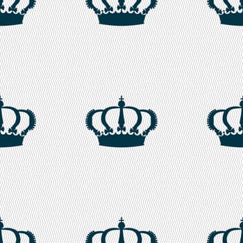 Crown icon sign. Seamless pattern with geometric texture. illustration