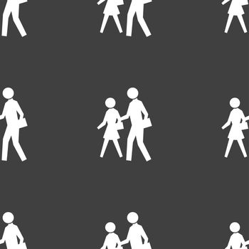 crosswalk icon sign. Seamless pattern on a gray background. illustration