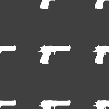 gun icon sign. Seamless pattern on a gray background. illustration