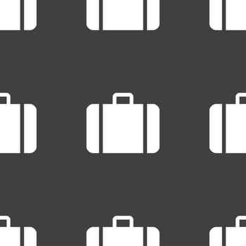 suitcase icon sign. Seamless pattern on a gray background. illustration