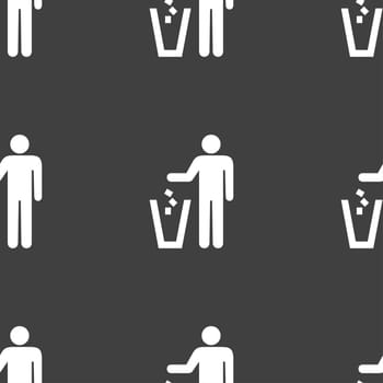 throw away the trash icon sign. Seamless pattern on a gray background. illustration