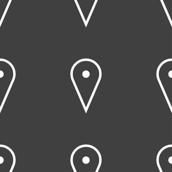 map poiner icon sign. Seamless pattern on a gray background. illustration