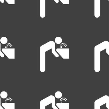 drinking fountain icon sign. Seamless pattern on a gray background. illustration