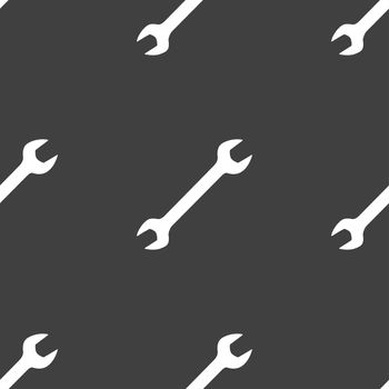 wrench icon sign. Seamless pattern on a gray background. illustration