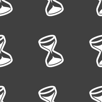 hourglass icon sign. Seamless pattern on a gray background. illustration