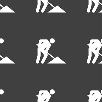 repair of road, construction work icon sign. Seamless pattern on a gray background. illustration