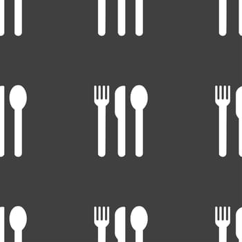 fork, knife, spoon icon sign. Seamless pattern on a gray background. illustration