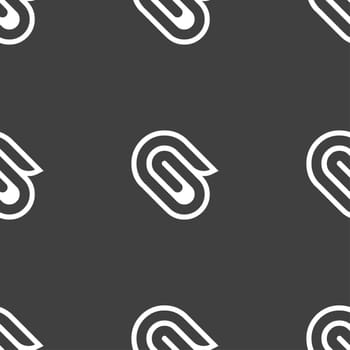 paper clip icon sign. Seamless pattern on a gray background. illustration