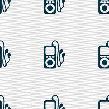 MP3 player, headphones, music icon sign. Seamless pattern with geometric texture. illustration