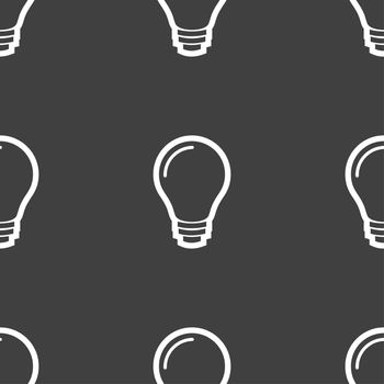 Light bulb icon sign. Seamless pattern on a gray background. illustration